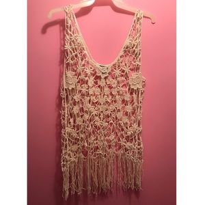 Boho Cream Lace Over Blouse Size M